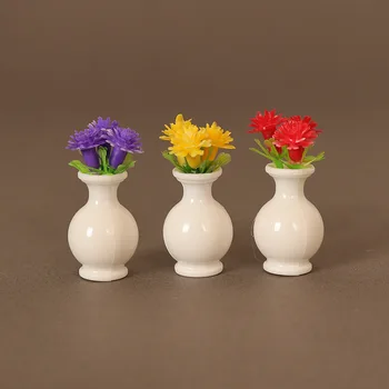 1/12 Кукольный домик, миниатюрная модель вазы для цветов, имитация цветов для кукол, Аксессуары для украшения дома, детские игрушки для ролевых игр