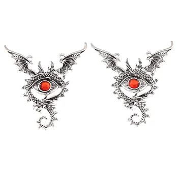 2 x Талисманы в виде Глаз дьявола Тибетского серебряного цвета с крылатым драконом, подвески для ожерелья 