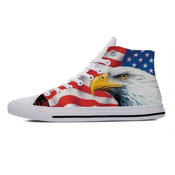2022 США Флаг США Орел Патриотическая Повседневная тканевая обувь с высоким берцем, Легкие дышащие Мужские и женские кроссовки с 3D принтом.
