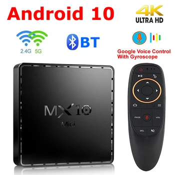 Android 10 TV Box MX10 Mini 2,4 G и 5G Двойной WIFI 2 ГБ 16 ГБ BT медиаплеер Google Voice Assistant 3D 4K Youtube телеприставка
