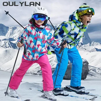 Oulylan Детский лыжный костюм для девочек, куртка для сноуборда, детский лыжный комплект для мальчиков, теплая зимняя одежда с капюшоном, Ветрозащитный Водонепроницаемый