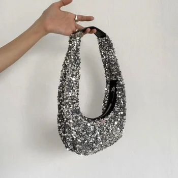 Sac à Main Femme Женская мода, ретро-дизайн с блестками, сумка подмышками, простая универсальная сумочка, Роскошные вечерние сумки 2023