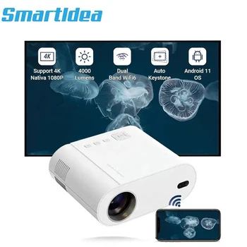 Smartldea Full Hd 1080P Видеопроектор для Домашнего кинотеатра Smart Android 11,0 wifi 6 Проектор для мобильного телефона 4K Mini LCD LED Proyector