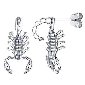 U7 Серебряная серьга в виде скорпиона 925 пробы, двусторонняя заколка в виде хвоста, 3D животное, шарм, готический панк, унисекс, ювелирные изделия Brincos