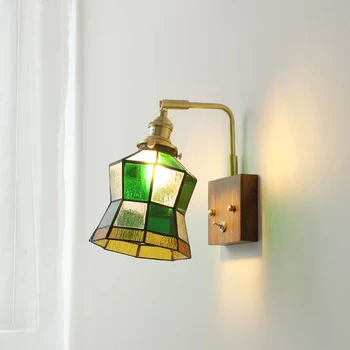 Американский латунный цвет простое сращивание стеклянных абажуров ресторан спальня прикроватная лампа для проживания в семье ретро ностальгический настенный светильник
