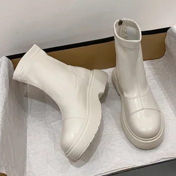 Белые ботильоны, ботинки на плоской подошве со шнуровкой, Женские Роскошные дизайнерские сабо с круглым носком, Низкие женские ботинки на платформе 2022 года. Botas De Mujer