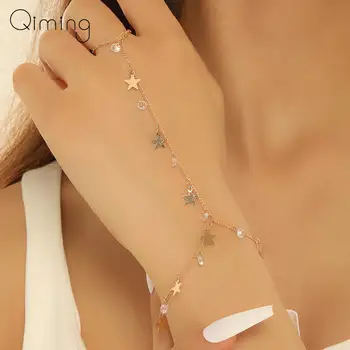 Браслет Link Star в богемном стиле с кольцом-цепочкой на палец, женские подвески, модный ювелирный подарок для леди