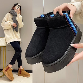 Брендовая женская обувь на среднем каблуке, сапоги-Женская зимняя обувь с круглым носком, Австралийская мода 2023, Женская обувь на плоской резиновой подошве.