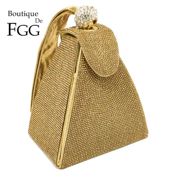 Бутик De FGG Пирамидальной формы Хрустальный клатч Вечерние сумки для женщин Официальная вечеринка Кошелек со стразами Свадебные сумки для новобрачных