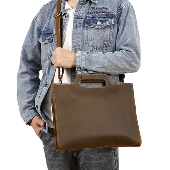 Винтажная кожаная мужская сумка с верхней ручкой, портфель из воловьей кожи, сумка через плечо