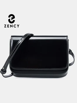 Винтажная маленькая квадратная сумка Zency из глянцевой гладкой спилковой кожи, женская сумка через плечо, ранец для девочки, дизайнерская сумка с клапаном через плечо