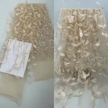 Высококачественная Африканская Нигерийская Тюлевая кружевная ткань с вышивкой из перьев, Французское Свадебное платье S-1302338, расшитое бисером
