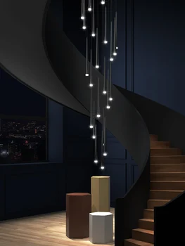 Длинная Люстра на лестнице, современный минималистичный Скандинавский свет, Роскошная Черная вилла, Гостиная, Столовая, Вращающееся Двухуровневое здание
