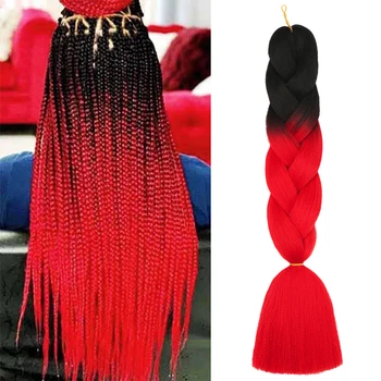 Длинные 24-дюймовые косы Jumbo Braid Hair Синтетическое Омбре С предварительно Растянутым плетением Для наращивания волос