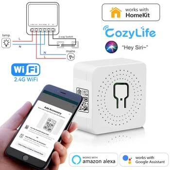 Для HomeKit WiFi Smart Switch Модуль 16A с двусторонним управлением Мини-выключатель бытовой техники Таймер Работает с Siri Alexa Google Cozylife