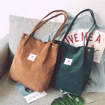Женская вельветовая сумка для покупок, холщовая сумка для девочек через плечо, экологическая сумка для хранения, Многоразовые складные эко-сумки для бакалеи