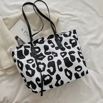 Женская сумка-тоут для поездок на работу с леопардовым принтом, сумки через плечо среднего размера для покупок в выходные дни.