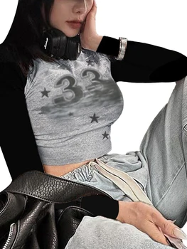 Женские милые топы Y2K с регланом, футболки с круглым вырезом и буквенным принтом, футболки с круглым вырезом для вечеринок, уличная одежда