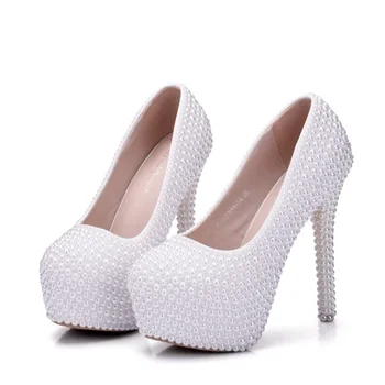 Женские туфли-лодочки фирменного дизайна, женские свадебные модные женские туфли на тонком каблуке 14 см из искусственной кожи без шнуровки с острым носком, белые
