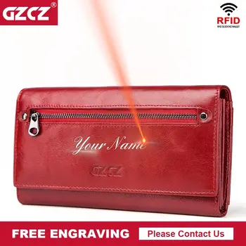 Женский кошелек из натуральной кожи GZCZ с защитой от RFID, держатель для кредитных карт, женский клатч-портмоне большой емкости с сумками для телефонов