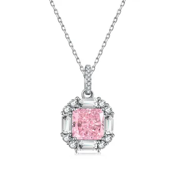 Женское ожерелье из стерлингового серебра 925 пробы Классическое Ретро Элегантное темпераментное ожерелье с квадратным розовым бриллиантом и ледяным цветком