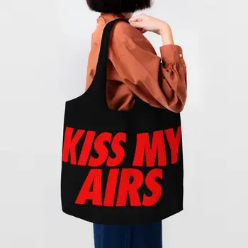 Изготовленная на заказ холщовая хозяйственная сумка Kiss My Airs для женщин, перерабатывающая продуктовую сумку большой емкости, сумки для покупок, сумка для фотосъемки
