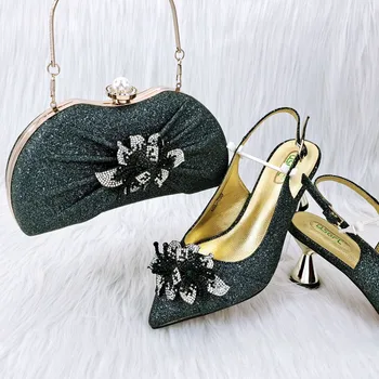 Итальянская дизайнерская обувь и сумка ручной работы в цветочном стиле, африканская модная Зеленая благородная женская обувь, подходящая сумка для вечеринки