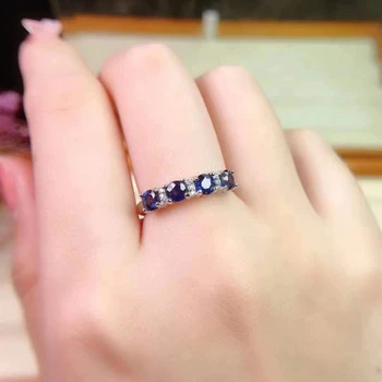 Классическое кольцо с сапфиром для офисной женщины, серебряное кольцо с натуральным сапфиром 4 мм, ювелирные изделия из серебра 925 пробы с сапфиром