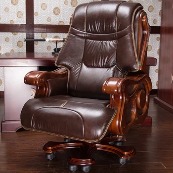Кожаное мобильное офисное кресло с откидной спинкой Ретро Расслабляющее кресло на колесиках Офисное кресло на колесиках Silla De Oficina Роскошная мебель