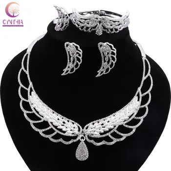 Комплект ювелирных изделий CYNTHIA Fashion из африканских бус, ожерелье серебряного цвета, серьги в Дубае, женский свадебный костюм, дизайнерский комплект ювелирных изделий