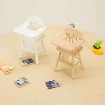 Кукольный домик в миниатюре 1:12, деревянный обеденный стул, высокий стул, детский обеденный стул, модель кухонной мебели, декор для кукольного домика, игрушка-ролевик