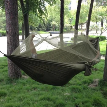Легкий портативный гамак для кемпинга на открытом воздухе с москитной сеткой из высокопрочной парашютной ткани, подвесная кровать, охотничьи качели для сна