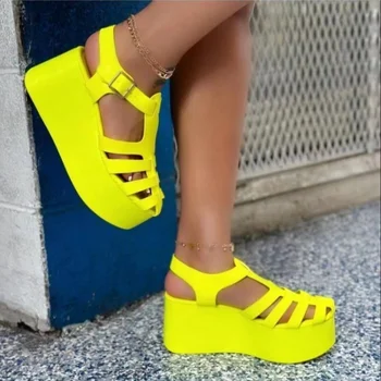 Летняя обувь Женские сандалии 2023 Новая мода Однотонная Римская обувь Сандалии на платформе Женская повседневная обувь для вечеринок с пряжкой Mujer