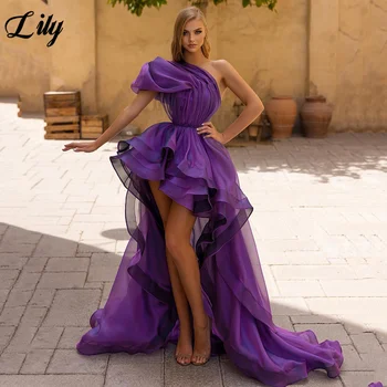 Лилейно-фиолетовый тюль, Элегантное Сексуальное свадебное платье на одно плечо, платья знаменитостей, платья со складками для особых случаев, вечерние халаты