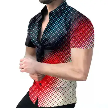 Мода 17 Стиль Дизайн Повседневная рубашка с коротким рукавом Мужская пляжная рубашка с цветным принтом в горошек, блузка 2023 Лето Плюс Размер мужской одежды