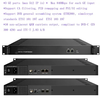 Модулятор QAM от 512 IP до 16 каналов, модулятор IP до DVB-C J.83A/B/C, модулятор кодировщика IPTV, Модулятор Скремблирования с мультиплексированием