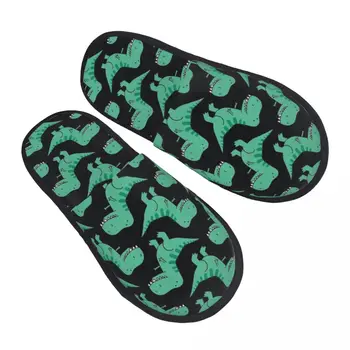 Мужские женские плюшевые домашние тапочки с зеленым динозавром, теплая мягкая обувь, Домашняя обувь Осень-зима 2023