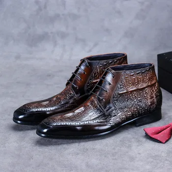 Мужские повседневные ботинки на плоской подошве, мужские высокие черные кожаные ботинки с круглым носком в деловом стиле высокого класса