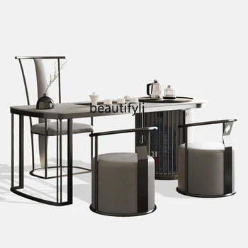 Набор столов и стульев из каменной плиты, Простой Современный Легкий Стол для заваривания чая Кунг-фу в роскошном доме, Офисный Чайный столик