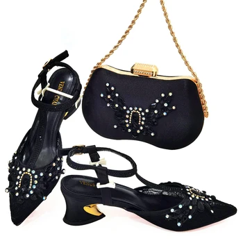Новая женская обувь и сумки черного цвета в нигерийском стиле, обувь для вечеринок с сумками, африканская модная обувь и сумки, свадебные туфли и сумки