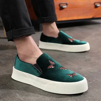 Новая синяя мужская вулканизированная обувь из флока, черно-зеленые кроссовки, повседневная обувь, Размер 38-44, мужская обувь