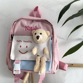 Новая школьная сумка для детского сада с Персонализированным именем Милый Медвежонок Сшитая сумка для закусок Индивидуальная Школьная сумка для начальной школы