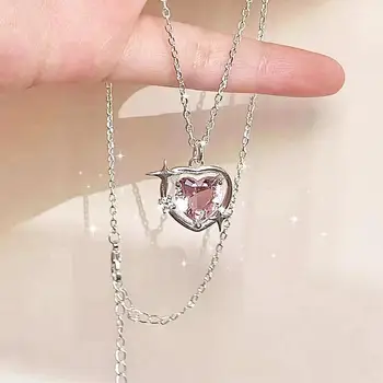 Новое модное ожерелье с подвеской в виде сердца из розового циркона для женщин и девушек, элегантные и милые украшения для вечеринок в стиле панк