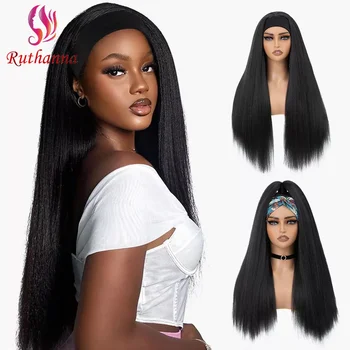Новый европейский и американский синтетический парик, женский черный длинный прямой парик, имитирующий пушистую повязку на голову, полный комплект париков