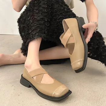 Обувь Mary Jane 2023, Новые летние женские туфли-лодочки с квадратным носком на низком каблуке, женские модные слипоны
