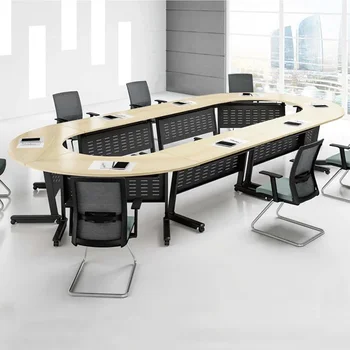 Офисный стол для совещаний минималистичный современный круглый стол для тренировок из стали и дерева
