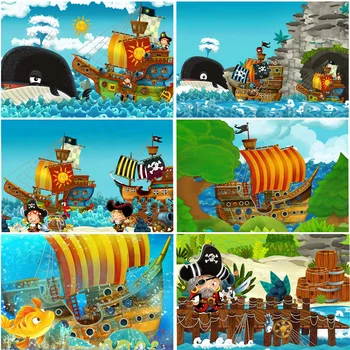 Пиратские корабли, океанские фоны для мальчиков, украшение для фотосъемки на День рождения, Детский душ, Морские Деревянные Фотофоны