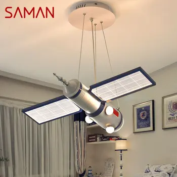 Подвесной светильник SAMAN Children's Spaceship, креативный мультяшный светильник для детской комнаты, Детский сад, Дистанционное управление затемнением