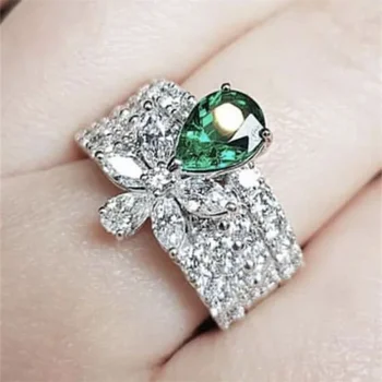 Роскошные женские кольца для девочек на палец для вечеринки, ярко-зеленое кольцо с кристаллом циркония, Аксессуары для благородной леди в винтажном стиле, Великолепный подарок