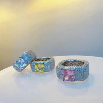 Роскошные квадратные обручальные кольца с полым углеродным бриллиантом из стерлингового серебра 925 пробы, индивидуальное кольцо с драгоценным камнем для женщин, изысканные ювелирные изделия для новобрачных
